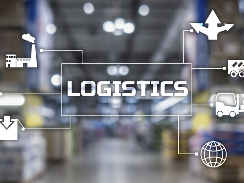 Logistics Transportation concept on blurred supermarket background